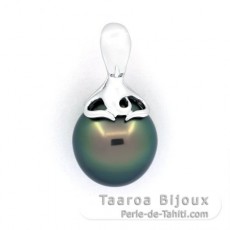 Rhodiated Sterling Silver Pendant and 1 Tahitian Pearl Semi-Baroque B/C 11.5 mm