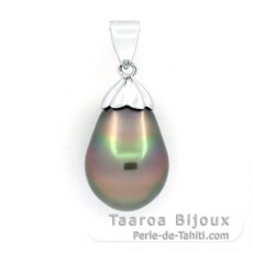 Rhodiated Sterling Silver Pendant and 1 Tahitian Pearl Semi-Baroque B 11.2 mm