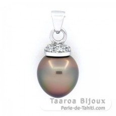 Rhodiated Sterling Silver Pendant and 1 Tahitian Pearl Semi-Baroque B/C 10.8 mm