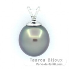 Rhodiated Sterling Silver Pendant and 1 Tahitian Pearl Semi-Baroque C 10.3 mm