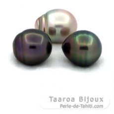 Lot of 3 Tahitian Pearls Ringed C from 12.6 to 12.8 mm