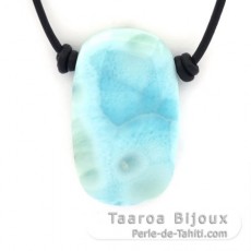 Leather Necklace and 1 Larimar - 36 x 22 x 7 mm - 12.8 gr