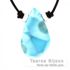 Leather Necklace and 1 Larimar - 34 x 20 x 9 mm - 10.8 gr