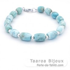 Bracelet of 15 Larimar Beads - 8.2 to 8.9 mm - 21.5 cm - 17.9 gr