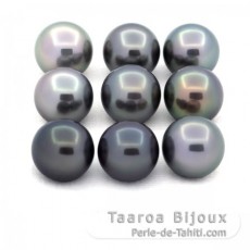 Lot of 9 Tahitian Pearls Round C from 10.6 to 10.9 mm