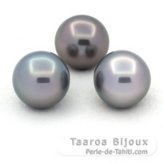 Lot of 3 Tahitian Pearls Round C from 11.1 to 11.2 mm