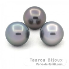 Lot of 3 Tahitian Pearls Round C from 11.1 to 11.2 mm