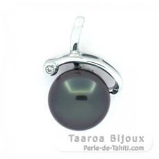 Rhodiated Sterling Silver Pendant and 1 Tahitian Pearl Semi-Baroque B 10 mm