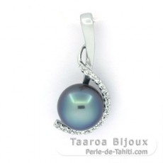 Rhodiated Sterling Silver Pendant and 1 Tahitian Pearl Near-Round C 9.7 mm