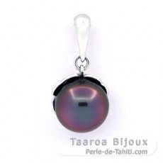 Rhodiated Sterling Silver Pendant and 1 Tahitian Pearl Semi-Baroque B/C 10.7 mm