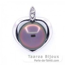 Rhodiated Sterling Silver Pendant and 1 Tahitian Pearl Semi-Baroque B/C 12 mm