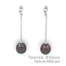 Rhodiated Sterling Silver Earrings and 2 Tahitian Pearls Semi-Baroque B 9.2 mm