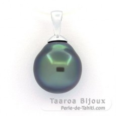 18K Solid White Gold Pendant and 1 Tahitian Pearl Semi-Baroque B 9.9 mm