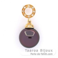 14K Solid Gold Pendant + 6 Diamonds and 1 Tahitian Pearl Round B 9.9 mm
