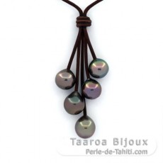 Leather Necklace and 5 Tahitian Pearls Semi-Baroque B/C from 10 to 10.3 mm