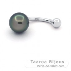 Rhodiated Sterling Silver Piercing and 1 Tahitian Pearl Ringed C 8.6 mm