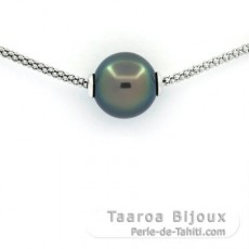 Rhodiated Sterling Silver Necklace and 1 Tahitian Pearl B/C 11.5 mm