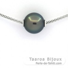 Rhodiated Sterling Silver Necklace and 1 Tahitian Pearl B/C 12.6 mm