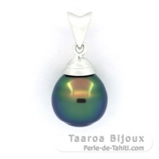 Rhodiated Sterling Silver Pendant and 1 Tahitian Pearl Semi-Baroque C+ 9.4 mm