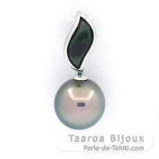 Rhodiated Sterling Silver Pendant and 1 Tahitian Pearl Near-Round C 11.1 mm