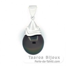 Rhodiated Sterling Silver Pendant and 1 Tahitian Pearl Semi-Baroque C 11.8 mm