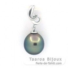Rhodiated Sterling Silver Pendant and 1 Tahitian Pearl Semi-Baroque C 9.7 mm