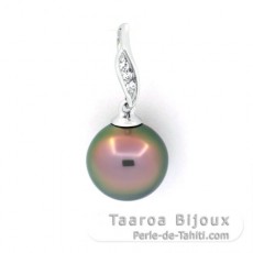 Rhodiated Sterling Silver Pendant and 1 Tahitian Pearl Semi-Baroque B 9.9 mm