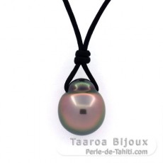 Leather Necklace and 1 Tahitian Pearl Semi-Baroque B 11.6 mm