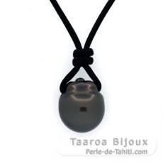 Leather Necklace and 1 Tahitian Pearl Semi-Baroque C 13.8 mm