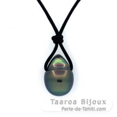 Leather Necklace and 1 Tahitian Pearl Ringed B 11 mm