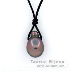 Leather Necklace and 1 Tahitian Pearl Semi-Baroque B 11.1 mm