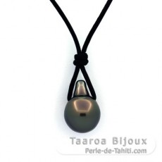 Leather Necklace and 1 Tahitian Pearl Semi-Baroque B 10 mm