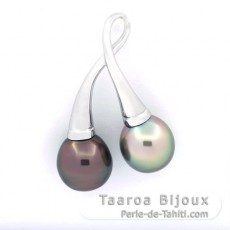 Rhodiated Sterling Silver Pendant and 2 Tahitian Pearls Semi-Baroque C 9.9 mm