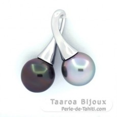 Rhodiated Sterling Silver Pendant and 2 Tahitian Pearls Semi-Baroque B 10.9 mm