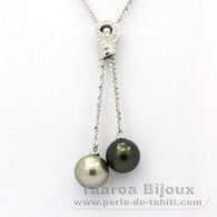 Rhodiated Sterling Silver Chain and 2 Tahitian Pearls Round C 11.2 mm