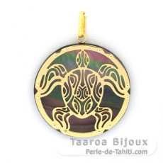 18K Gold and Tahitian Mother-of-Pearl Pendant - Diameter = 27 mm - Turtle