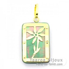 18K Gold and Tahitian Mother-of-Pearl Pendant - Dimensions = 18 X 12 mm - Tiaré