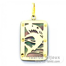 18K Gold and Tahitian Mother-of-Pearl Pendant - Dimensions = 24 X 16 mm - Shark