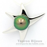 18K Solid White Gold Pendant and 1 Tahitian Pearl Round B+ 8.9 mm