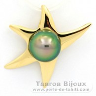 18K solid Gold Pendant and 1 Tahitian Pearl Round B+ 9 mm