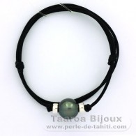 Waxed cotton Necklace and 1 Tahitian Pearl Round C 12.7 mm