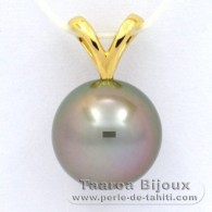 18K solid Gold Pendant and 1 Tahitian Pearl Round A 9.9 mm