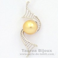 Rhodiated Sterling Silver Pendant and 1 Australian Pearl Round C 10.8 mm