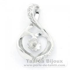 Rhodiated Sterling Silver Pendant for 1 Pearl from 8 to 12 mm