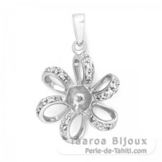 Rhodiated Sterling Silver Pendant for 1 Pearl from 6 to 9 mm