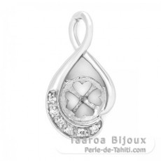 Rhodiated Sterling Silver Pendant for 1 Pearl from 10 to 14 mm